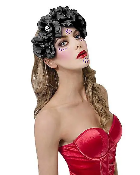 Spirit Halloween Black Rose Skull Headband - Image 2