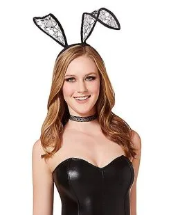 Spirit Halloween Black Velour And Lace Bunny Ears