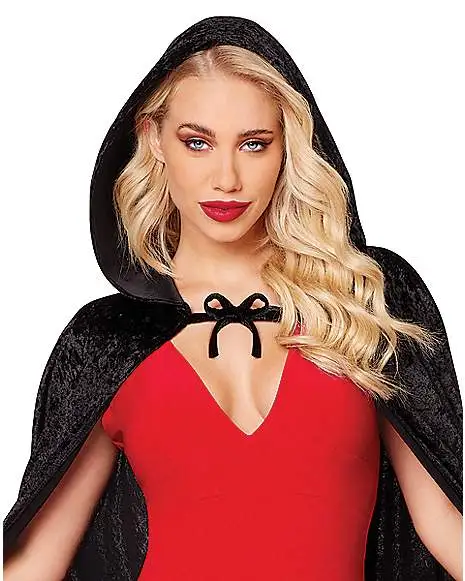 Spirit Halloween Black Velvet Hooded Womens Cape - Image 3