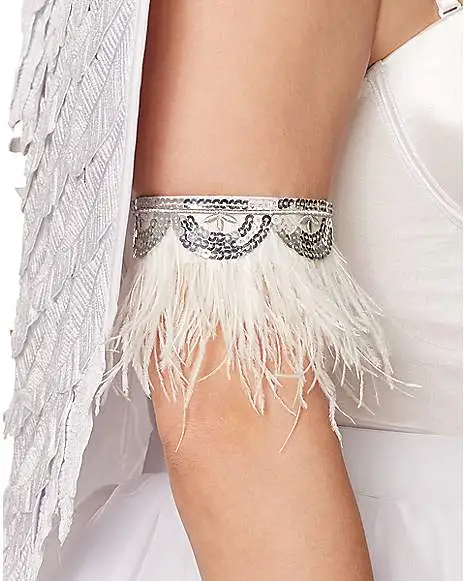 Spirit Halloween White Faux Feather Angel Gloves - Image 2