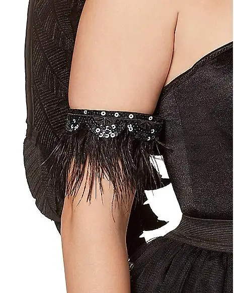 Spirit Halloween Black Faux Feather Raven Gloves - Image 2