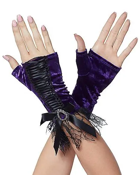 Spirit Halloween Purple Velvet Witch Gloves - Deluxe - Image 2