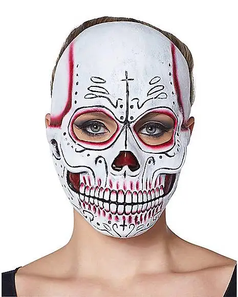 Spirit Halloween Red Sugar Skull Half Mask