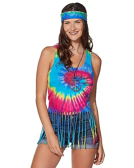 Spirit Halloween Tie Dye Fringe Tank Top
