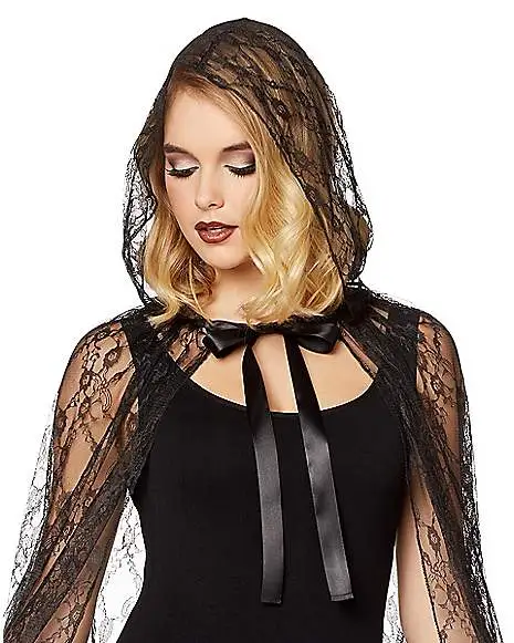 Spirit Halloween Adult Black Lace Cape - Image 3