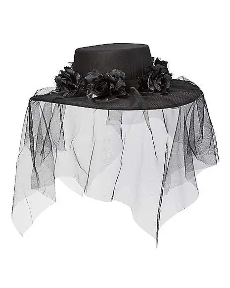 Spirit Halloween Black Veiled Day Of The Dead Flower Hat