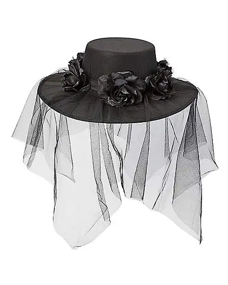 Spirit Halloween Black Veiled Day Of The Dead Flower Hat - Image 2