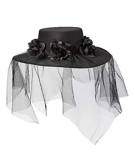Spirit Halloween Black Veiled Day Of The Dead Flower Hat - Image 3