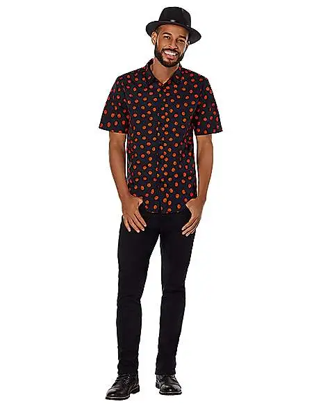 Spirit Halloween Pumpkin Print Button Down Shirt