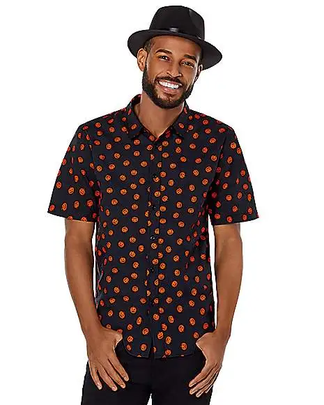 Spirit Halloween Pumpkin Print Button Down Shirt - Image 3