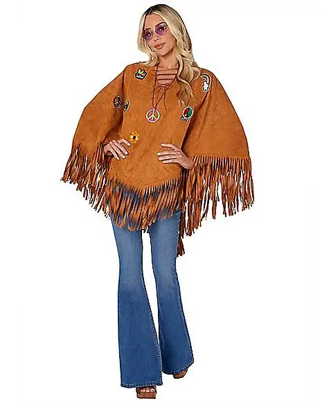 Spirit Halloween Adult Free Spirit Poncho Hippie Costume
